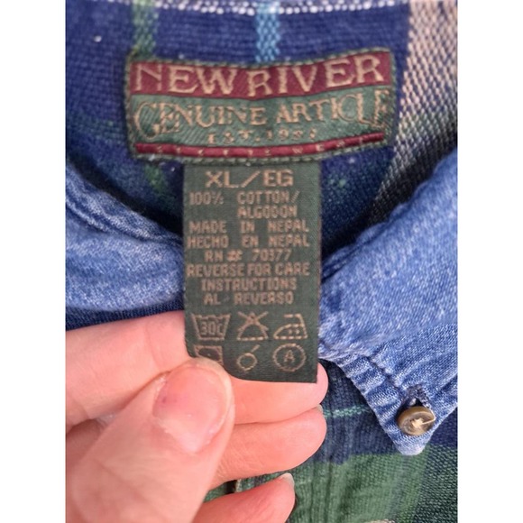 New‎ River Plaid Flannel with Denim Collar Button Up Shirt Size XL - Picture 3 of 5